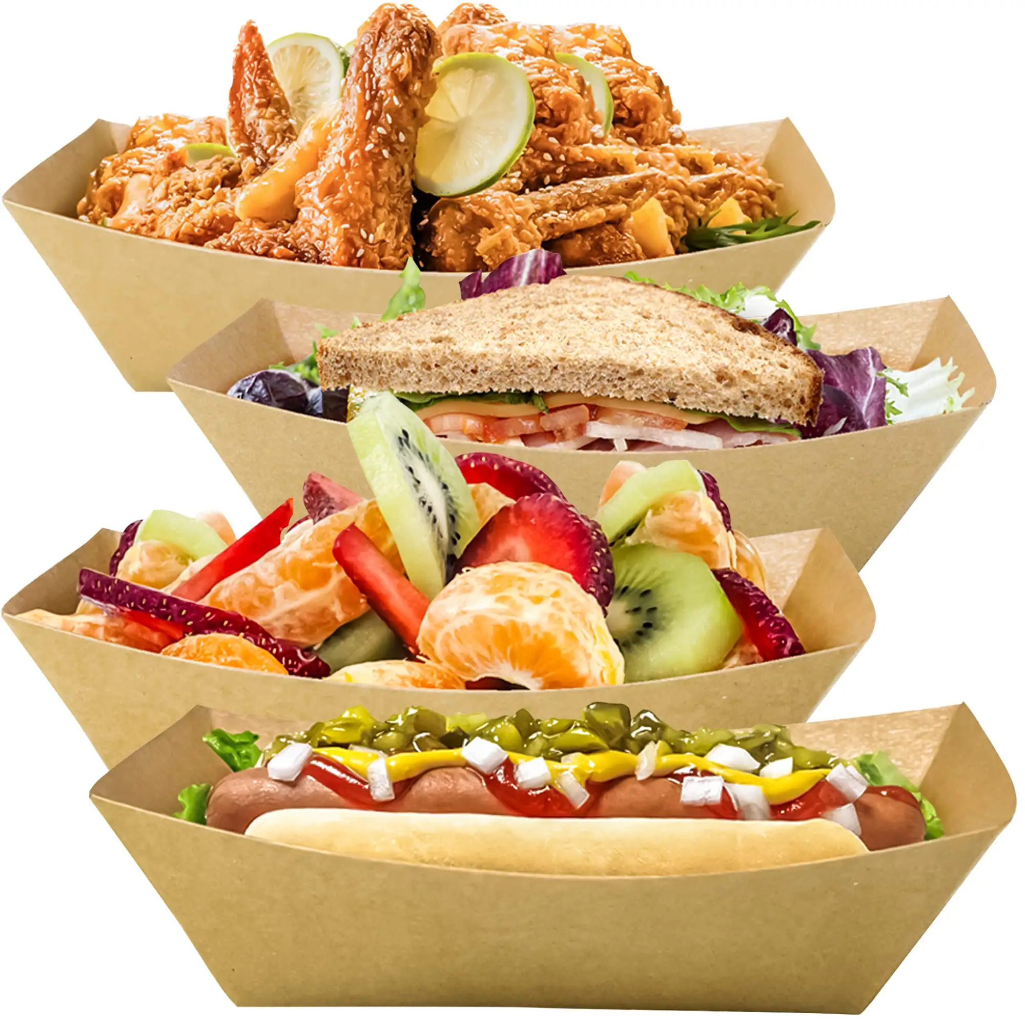 Carta Kraft riciclabile usa e getta a prova di olio Take Out Food servire cestini per barche vassoi scatole di carta