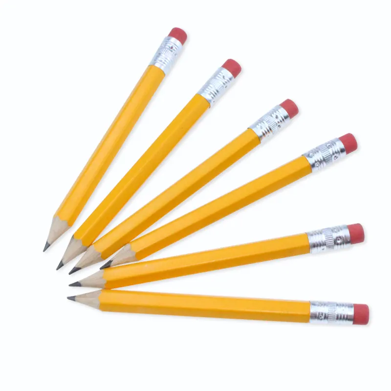 Wholesale custom printed mini size wooden HB golf pencils with or without eraser top in bulk