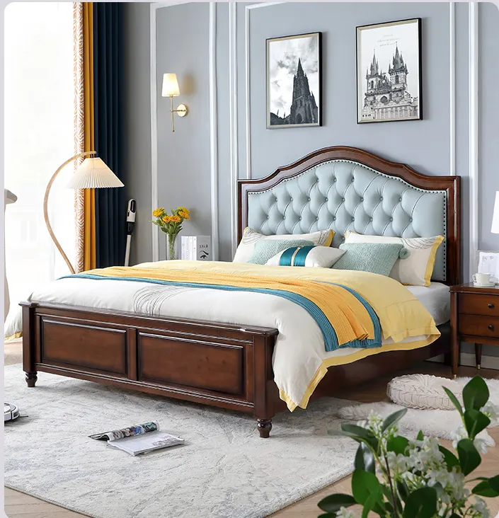Letto intagliato in legno in stile europeo con struttura del letto king size camera da letto in legno massello set king e queen size di lusso