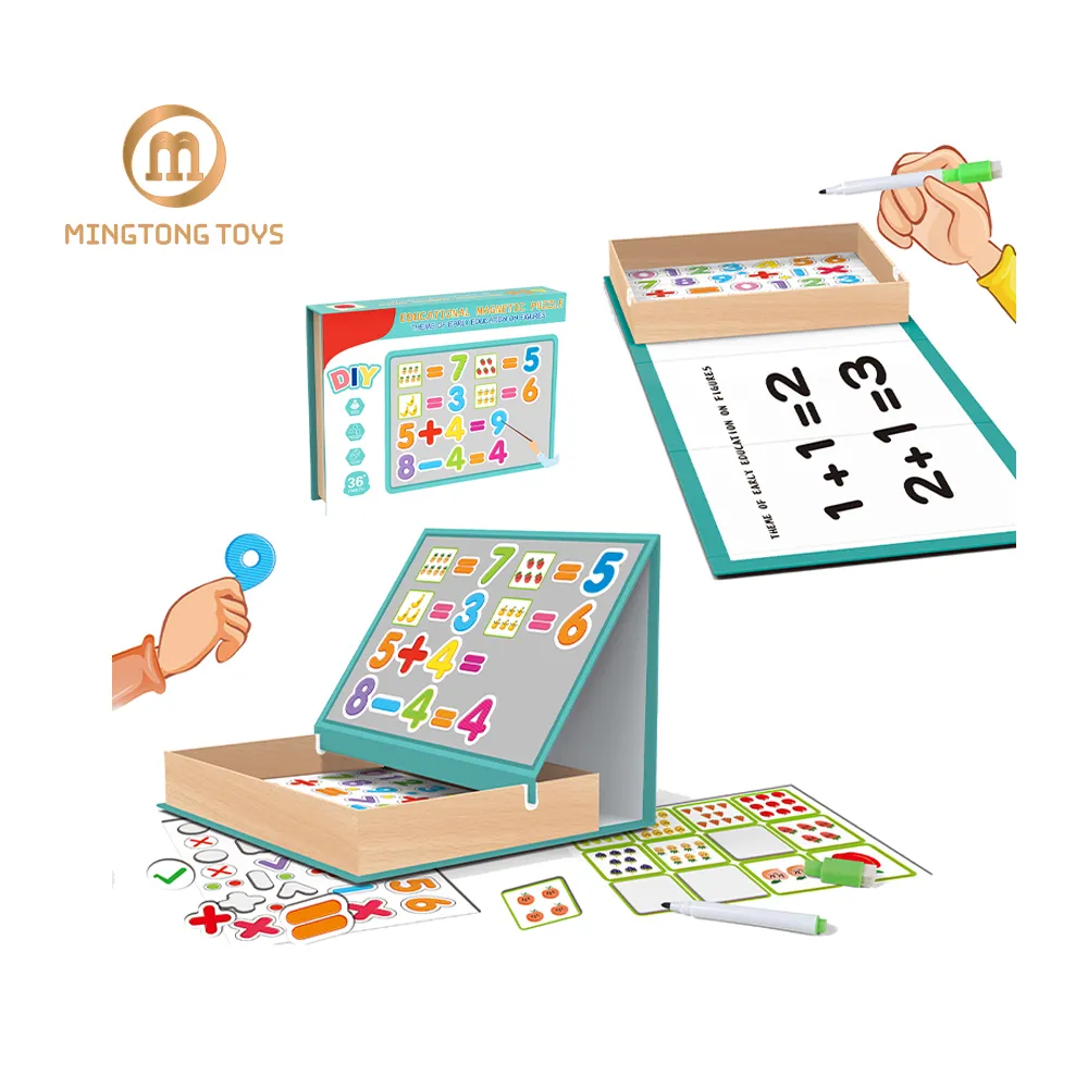 Jogo de tabuleiro de brinquedo personalizado, figuras de matemática, números, caixa de quebra-cabeças magnético para crianças