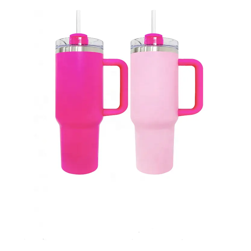 Deportes aislado al vacío flamenco rosa caliente 40oz 30oz vaso portátil botella de agua con asa Flip vaso de paja