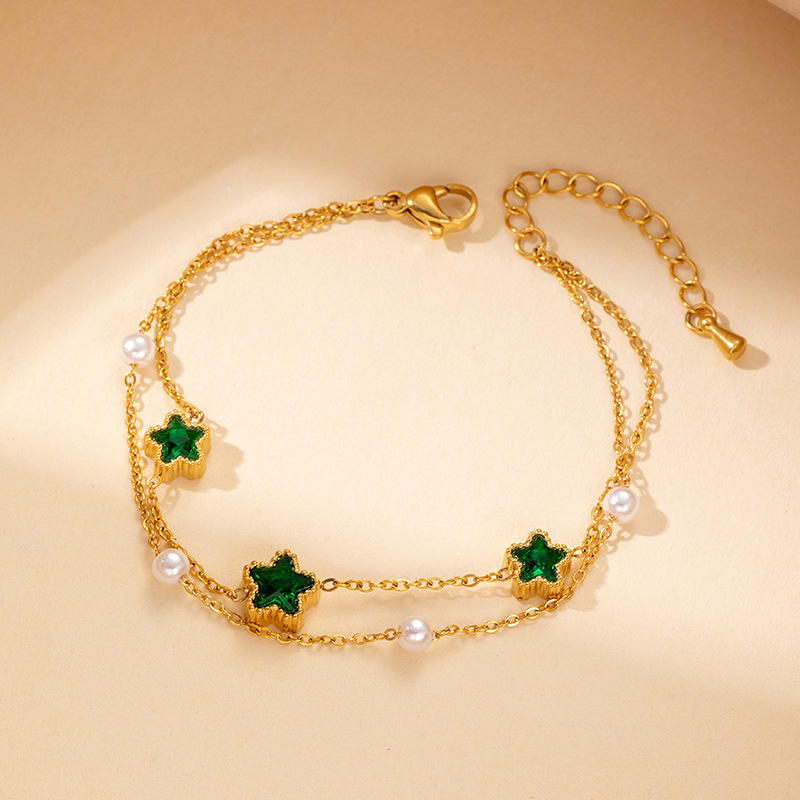 Pearl green five-pointed star bracelet