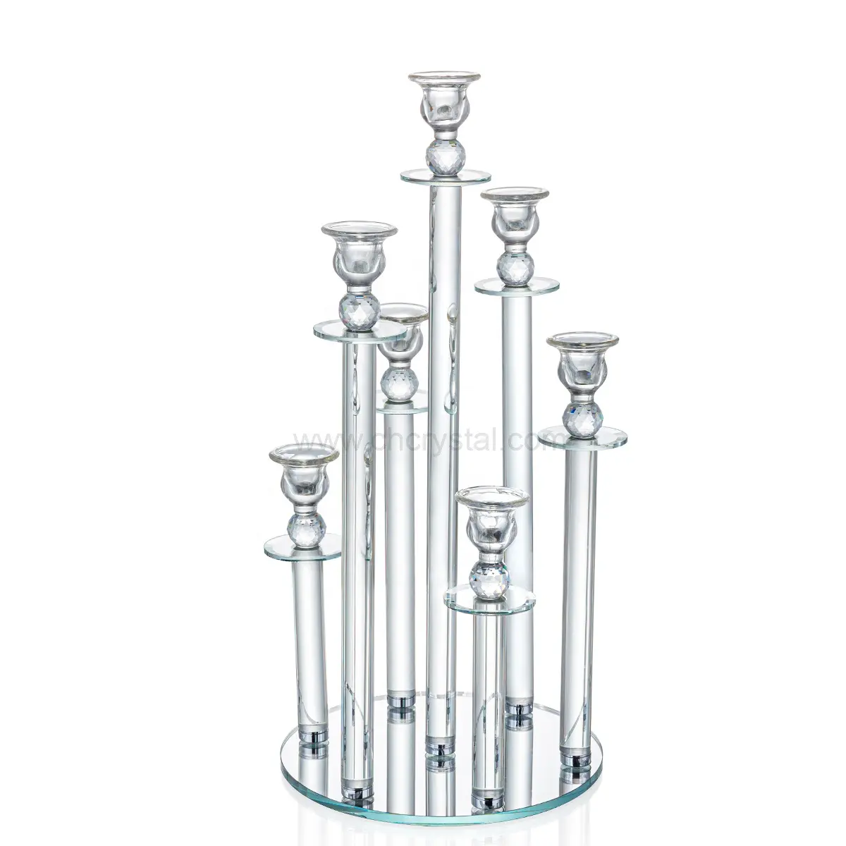 Table decoration 7 arms candle holder tall K9 crystal with Circular base glass tubes wedding candelabra sale used
