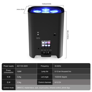 Inalámbrico construido en batería de Control remoto WiFi Par luz Luz de lavado 6PCS 18W RGBWA lavado + + + seis-en-uno Par de luz para la boda del - Product Image 6