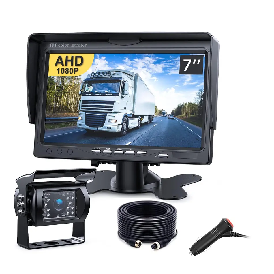 Cámara de marcha atrás AHD 1080P + Monitor de visión trasera de 7 "Sistema de estacionamiento de vehículos cámara de respaldo para camionetas