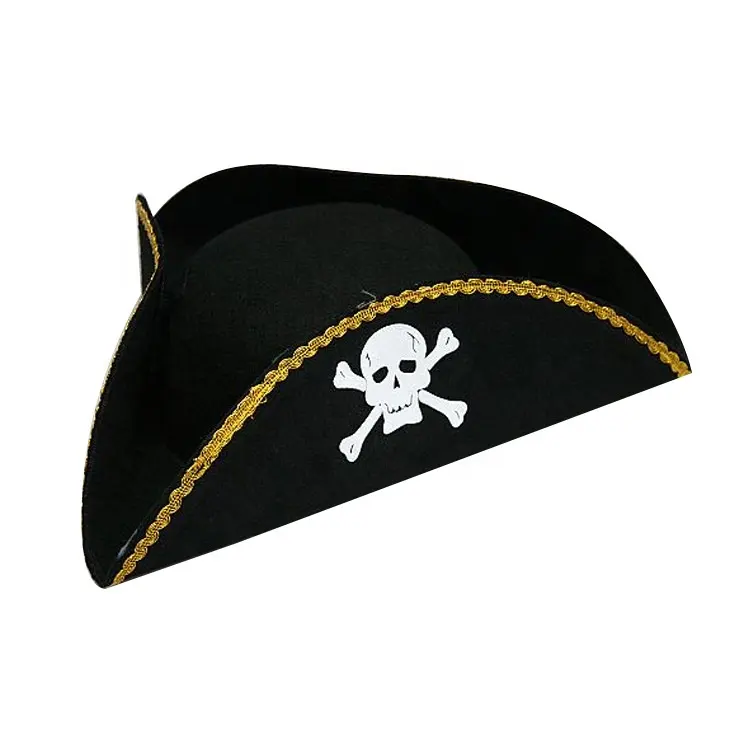 Del Partito di Halloween Cosplay Tricorno Feltro di Colore Nero Oro Cappelli A Tesa Fancy Dress Caribbean Accessorio Capitano Cappello Da Pirata Adulto