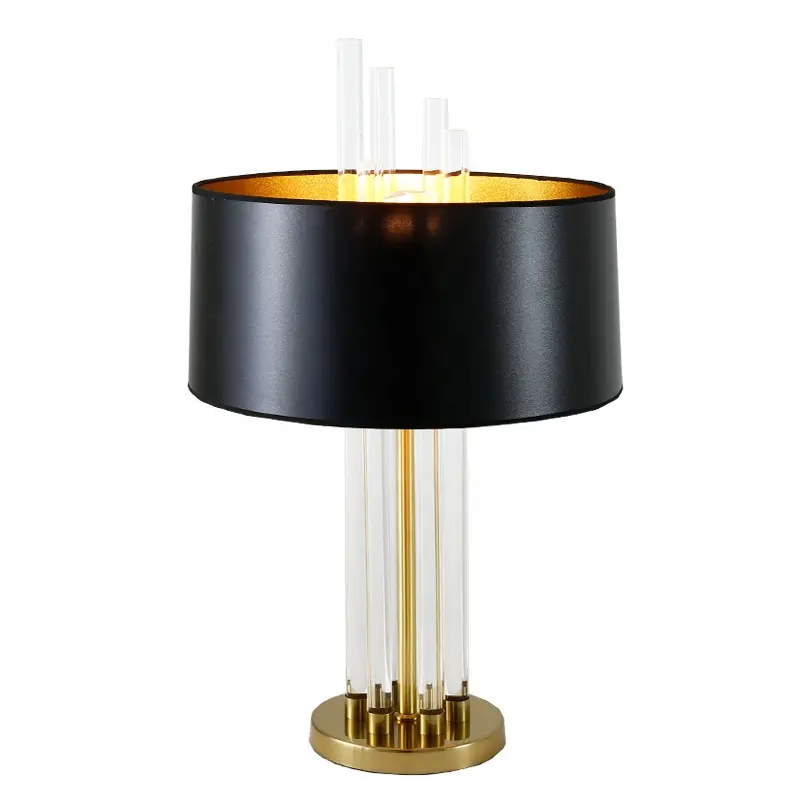 Eenvoudige Zwarte Schaduw Hotel Tafel Lampen Goud Metaal Glas Restaurant Decoratieve Creatieve E27 Tafel Licht