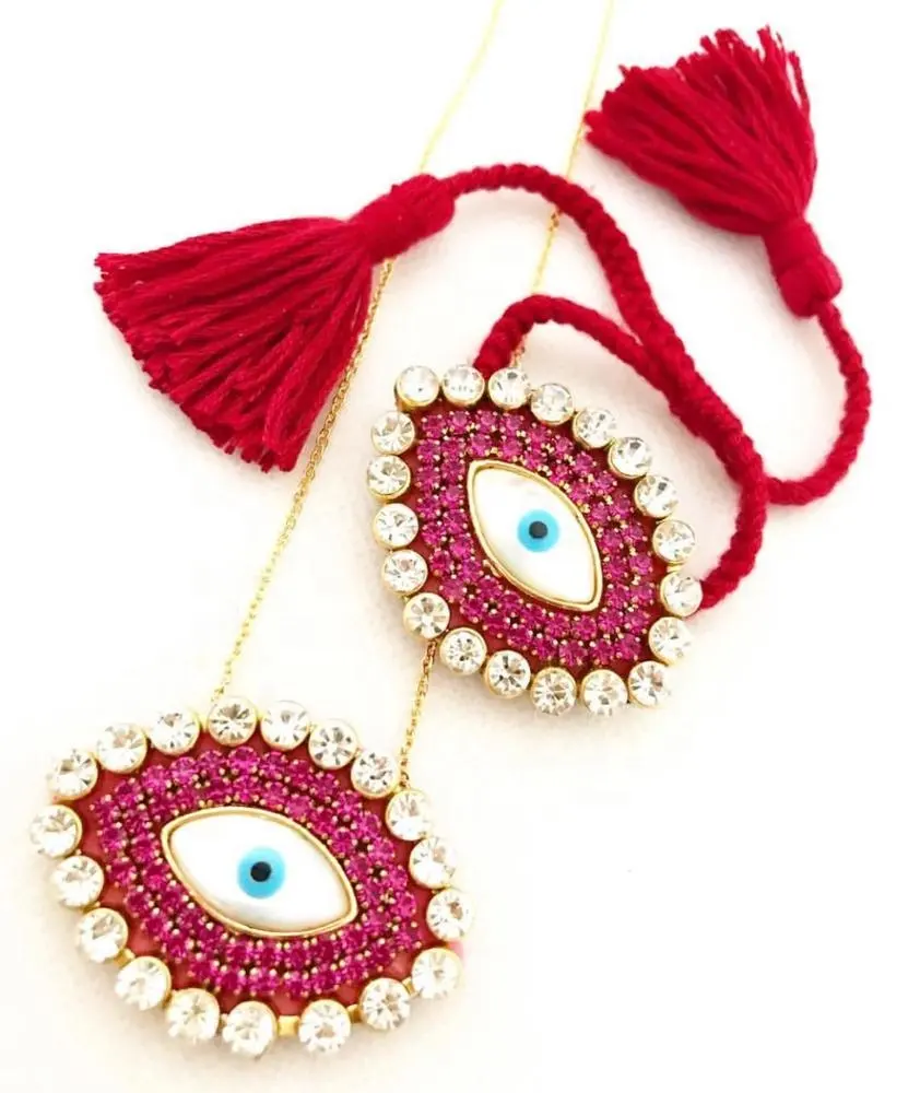 Fashion Personalized Lady Crystal Rhinestone Glamour Eye Pendant Necklace Fashion Turkey Eye Necklace Bracelet Set