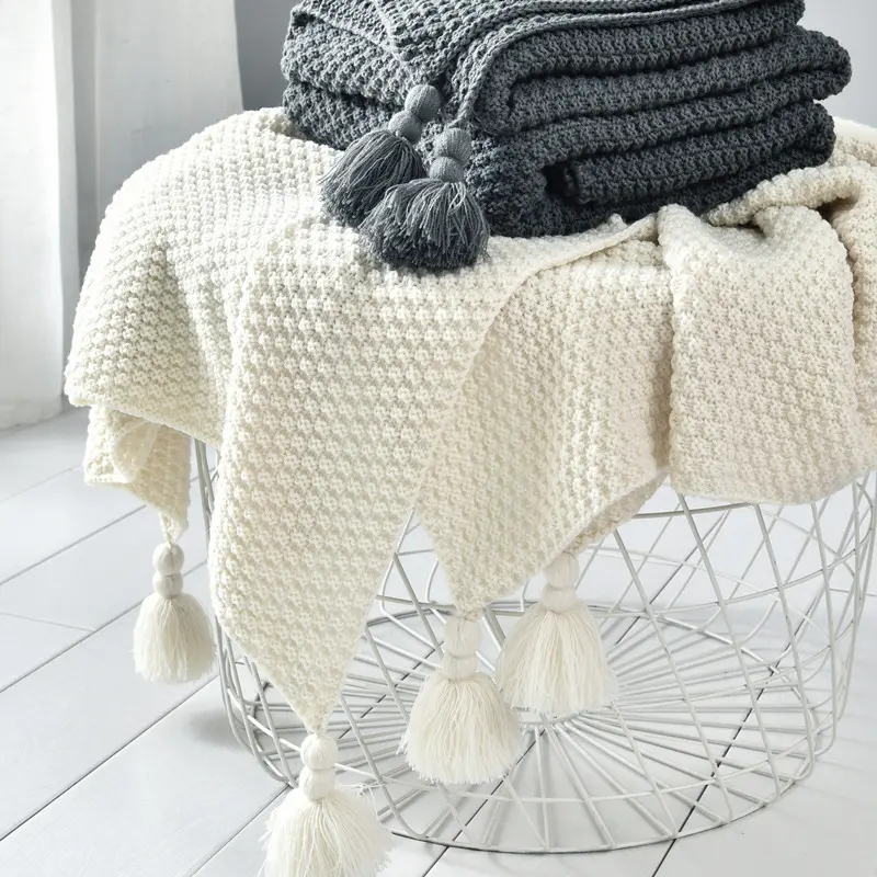 Низкий минимальный размер Nordic Homestay мягкий 150*200 см 8 видов цветов бежевый серый постельное шерстяное трикотажное одеяло с кисточками