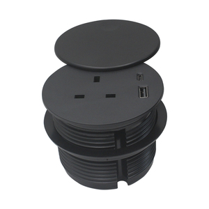 80mm Smart UK Round Grommet Office Desk <strong>Power</strong> <strong>Outlet</strong> with USB A+USB-C Charging Port Top with <strong>Rotation</strong> Cover - Product Image 1