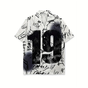 19th Letter Graffiti Twill Men's Street Style Hip-hop <strong>Shirt</strong> Customizable Individual Fashion Design
