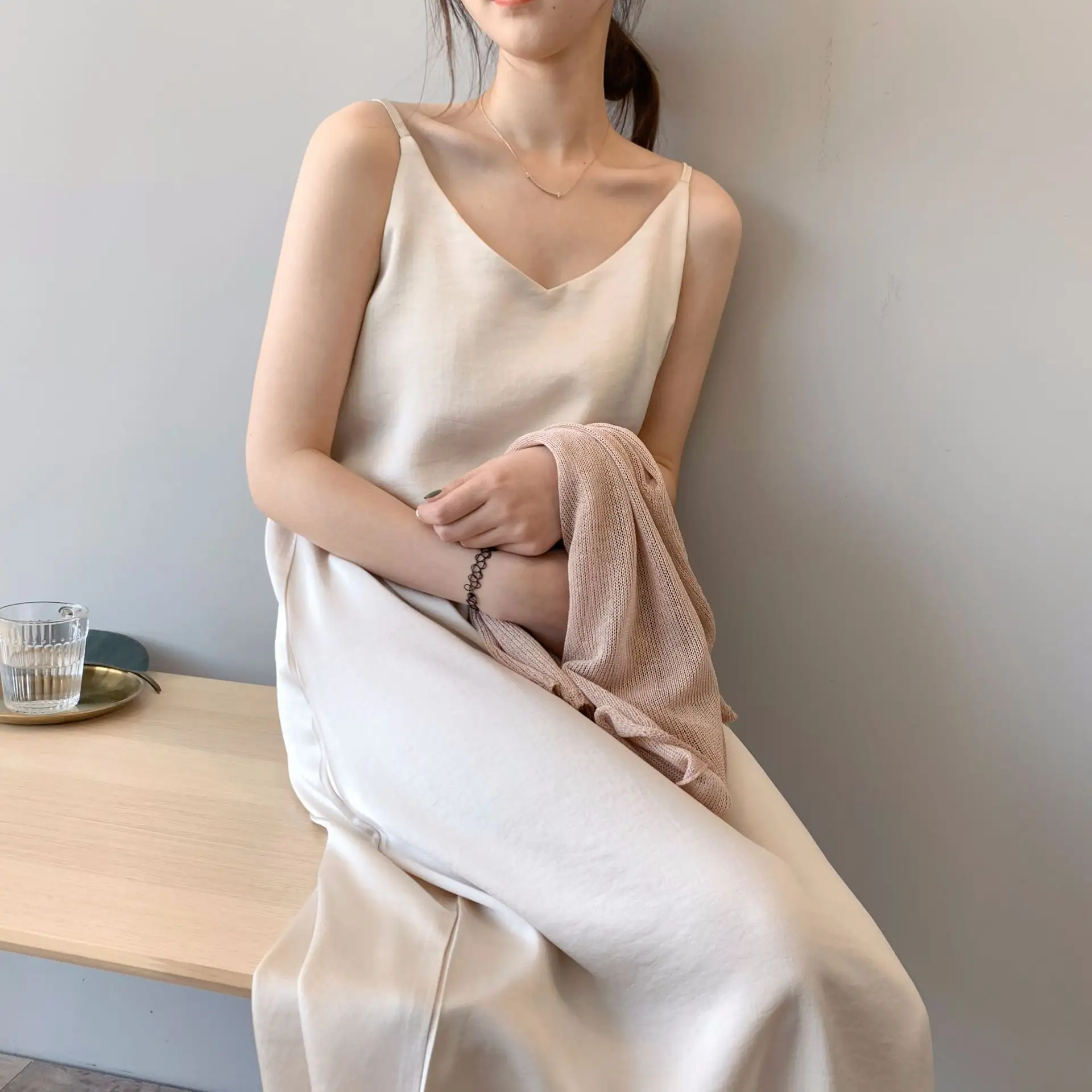 2024 Mùa Thu Mùa Đông Phụ Nữ Satin Dress Đảng Sang Trọng Sáng Bóng Sundress Phong Cách Sexy Giả Lụa Ăn Mặc