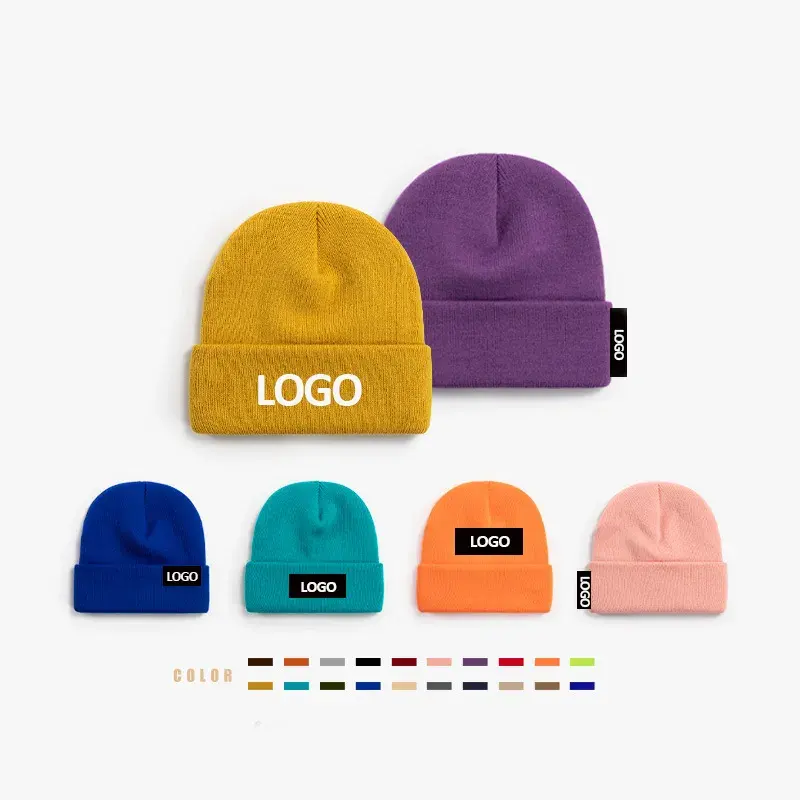 Custom Logo Beanies All Over Print Designer Unisex 100% Acrylic High Quality Knit Jacquard Mohair Beanie Hats