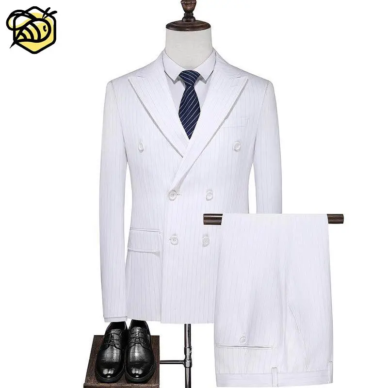 2022 abiti da sposa formali da uomo Veste Homme Pour Mariage White Suit Jacket Set di abiti da sposa da uomo