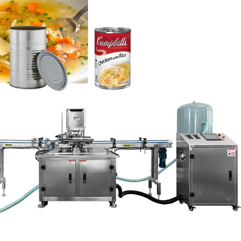 Máquina automática selladora de envasado al vacío con cierre de latas de alimentos Máquina enlatada de pollo para sopa al vacío