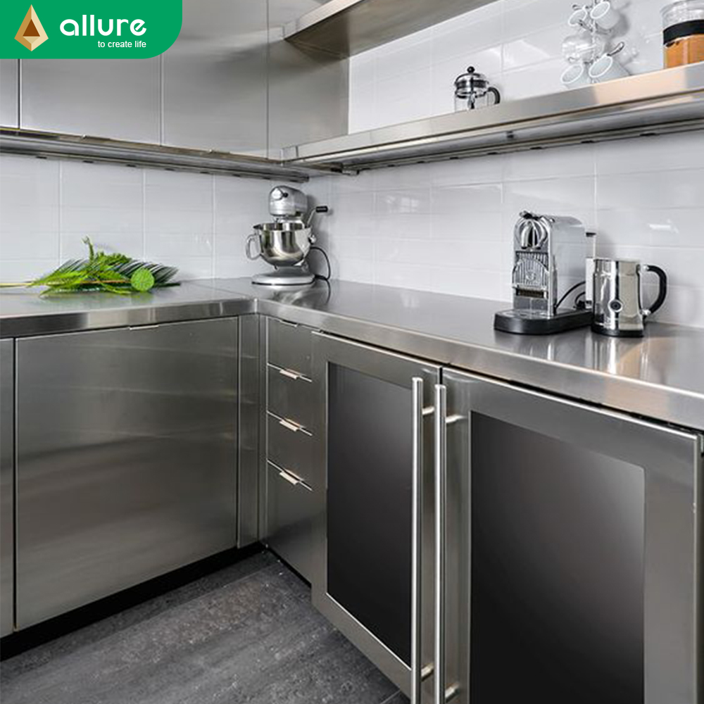 Allure Waterproof Fitted Modern Flat Pack Stainless Steel Kitchen Cabinet Pulls For Apartment