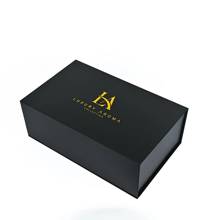 Luxo Folding Gift Box Clássico Preto Grande Apresentação Magnética Gift Hamper Box Para Embalagem