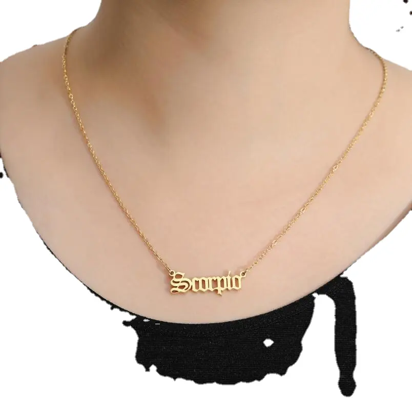 Superventas 18K chapado en oro horóscopo letras colgante collares Zodiaco collar de acero inoxidable para Mujeres Hombres
