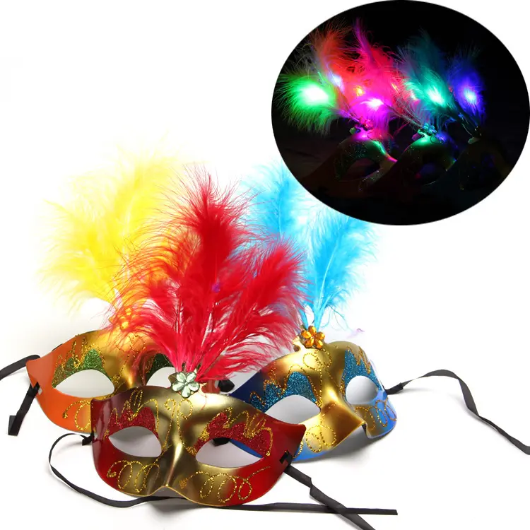 Listo para enviar nuevo diseño coqueteo plumas máscaras de fiesta de baile fiestas de cumpleaños mascarada pluma máscara de baile con luz CALIENTE