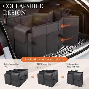 Ayarlanabilir Polyester araba bagaj Boot organizatör katlanabilir büyük kapasiteli saklama kutusu askıları ile - Product Image 4