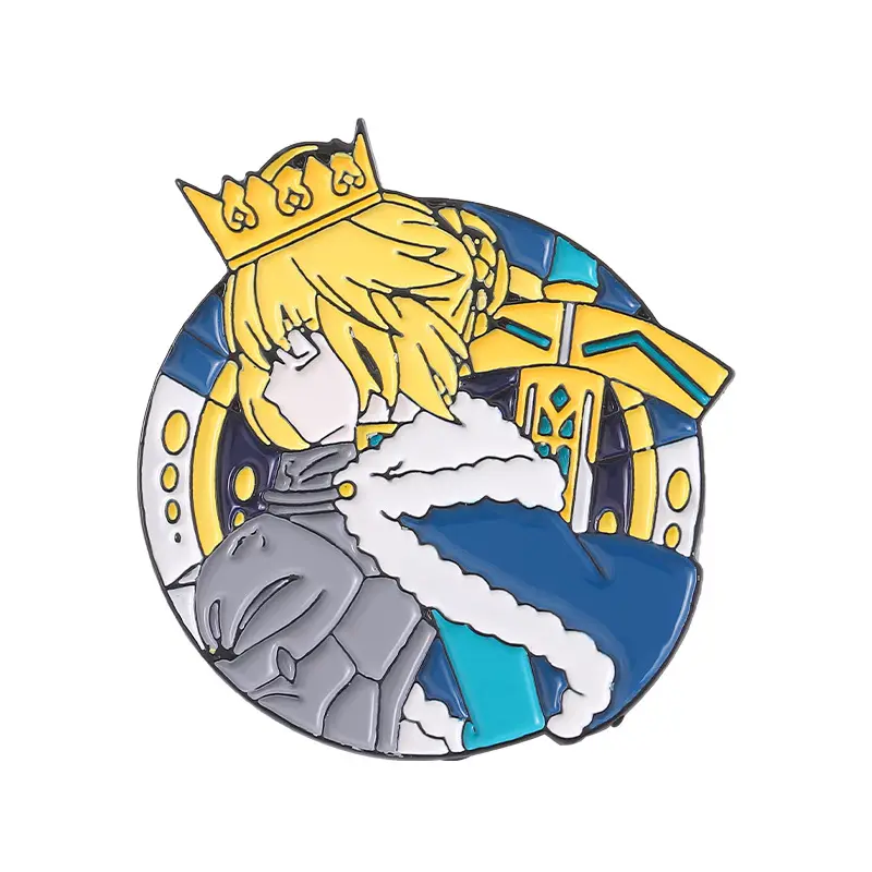 Bright Colorful King Arthur Anime Brooch Cartoon Destiny Designated Crown Soft Enamel Lapel Pin