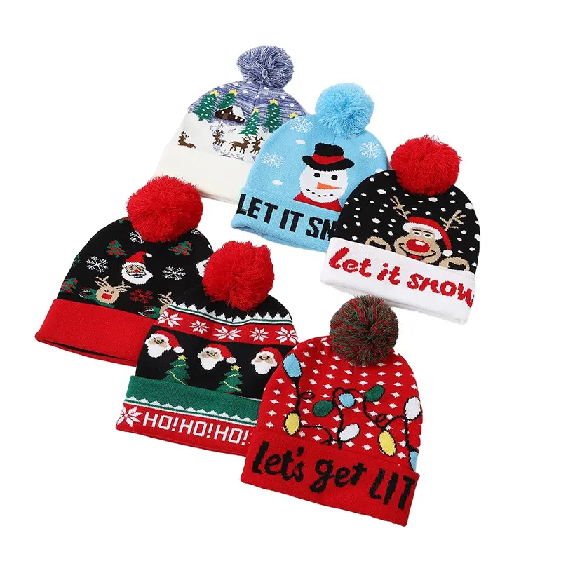 DLL386 cappelli invernali lavorati a maglia cappelli da neve natalizi Unisex pompon cappelli da babbo natale berretti caldi berretti in maglia con cappuccio natalizio