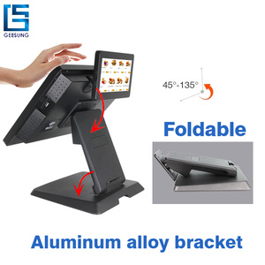 Terminales de sistema POS OEM de 15,6 pulgadas, pantalla táctil doble, software de venta al por menor, gana máquina POS, caja registradora