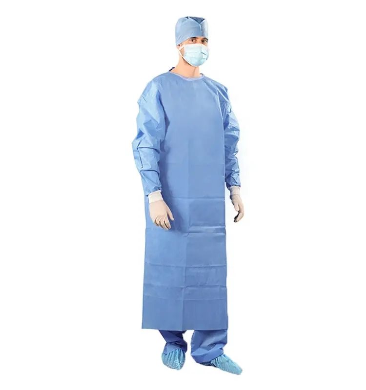 Vestidos cirúrgicos estéreis Fábrica Nível 2 Nível 3 SMMS Cirurgia Dental Cirúrgica Descartável com Knit Cuff Adulto CE Azul EOS EN