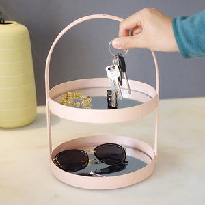 一套 2 个圆形金属框架古镜玻璃镜面托盘，带家居装饰手柄 - Product Image 1