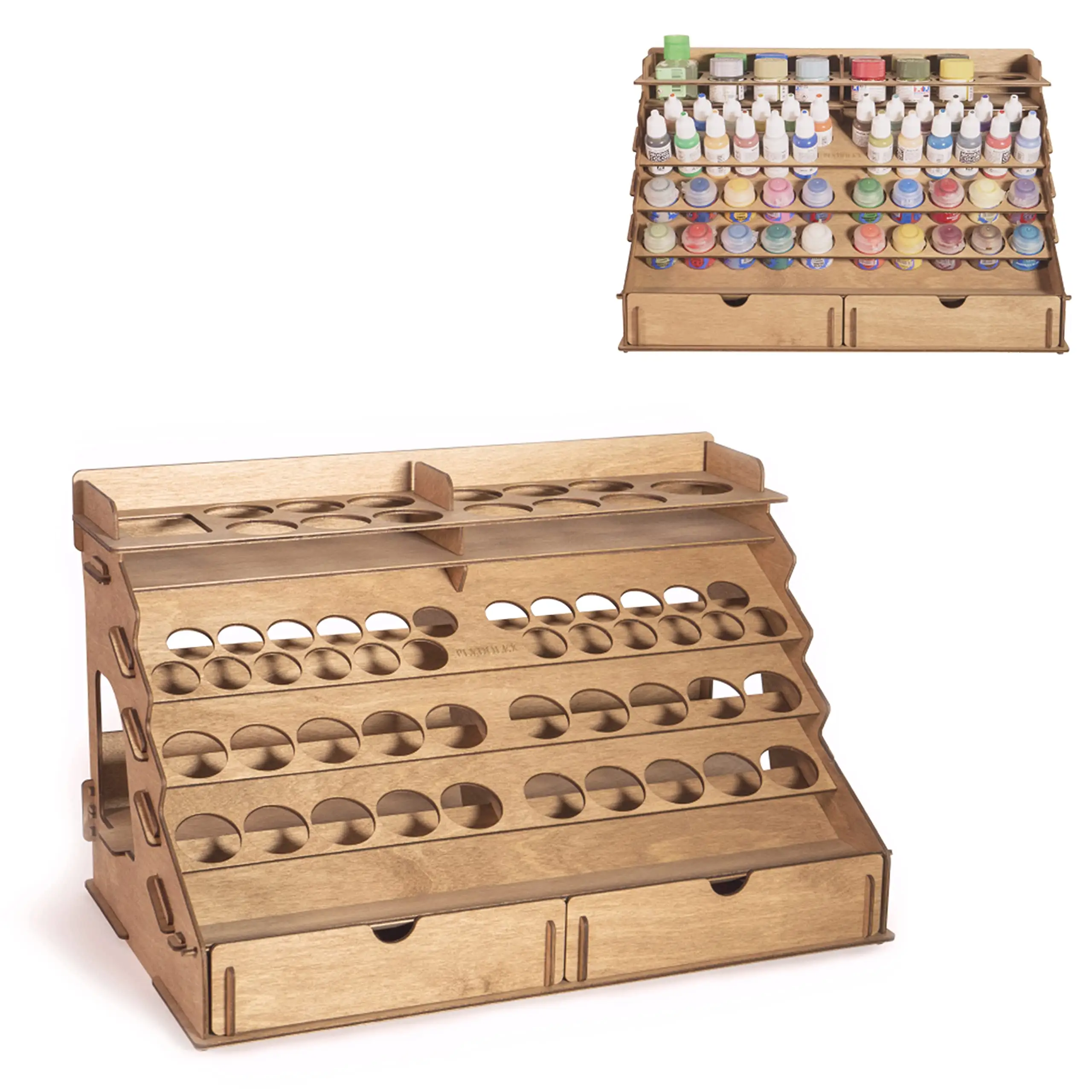 Verfrek Organizer Met 60 Gaten Voor Miniatuurverfset-Aan De Muur Gemonteerd Houten Ambachtelijke Verfopslagrek En Opi-Organizer