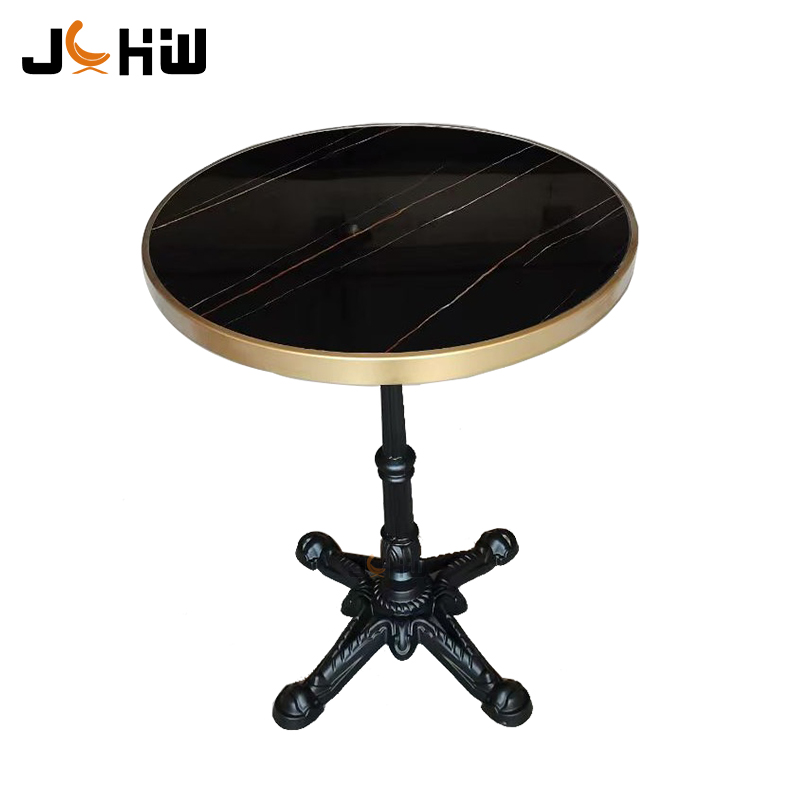 Cadre de table rond noir en acier inoxydable + plateau de table en dalle de roche