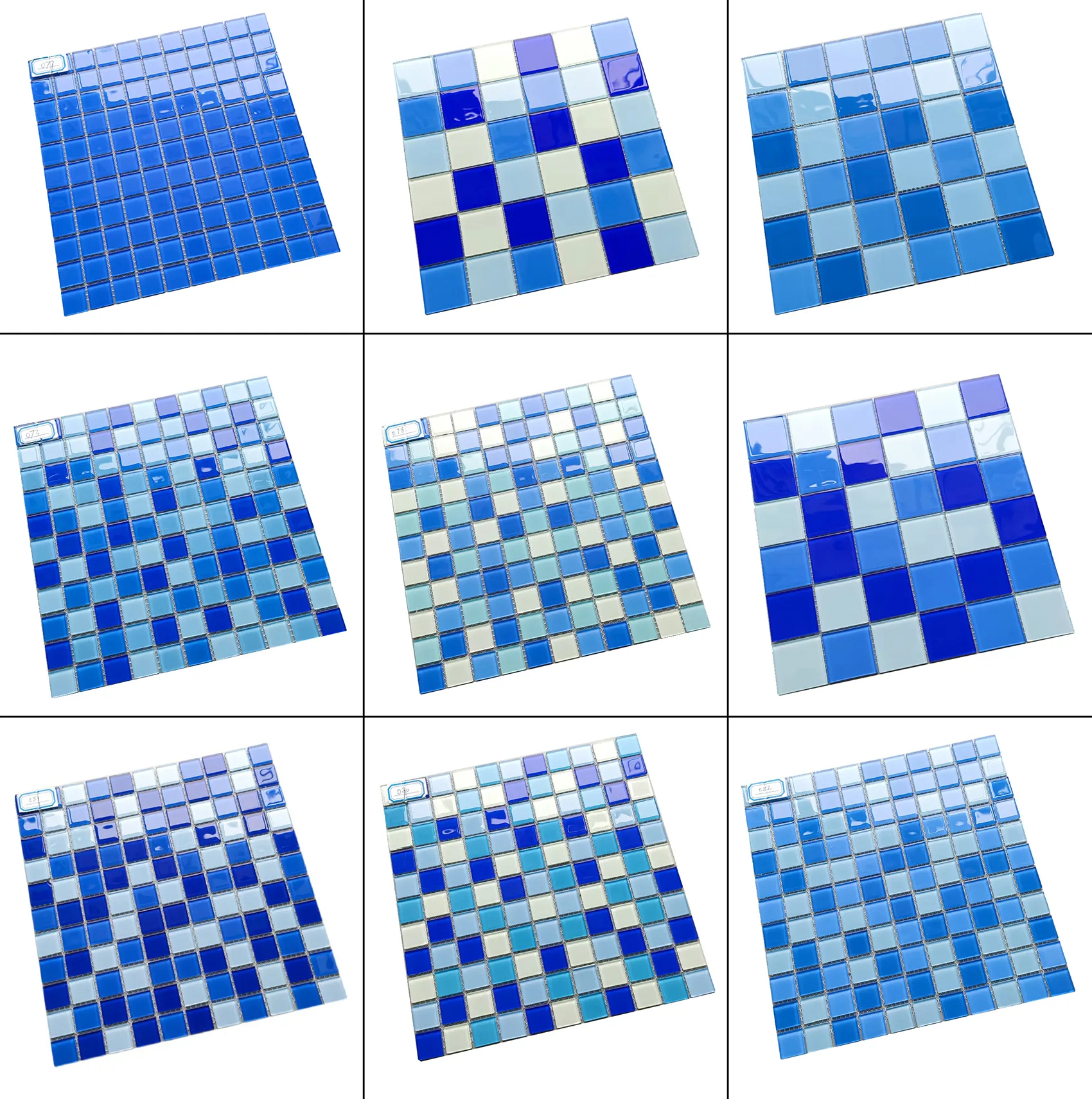 Venta caliente al aire libre cuadrado 300x300 mezcla azul océano mosaico de vidrio para azulejo de la piscina