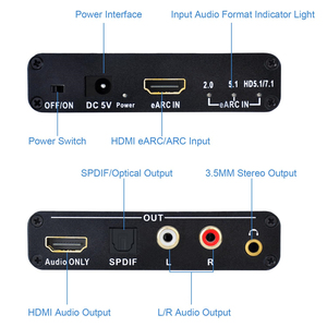HDMI eARC电弧音频提取器192Khz eARC至RCA SPDIF立体声音频返回通道转换器杜比数字数字模拟适配器 - Product Image 3