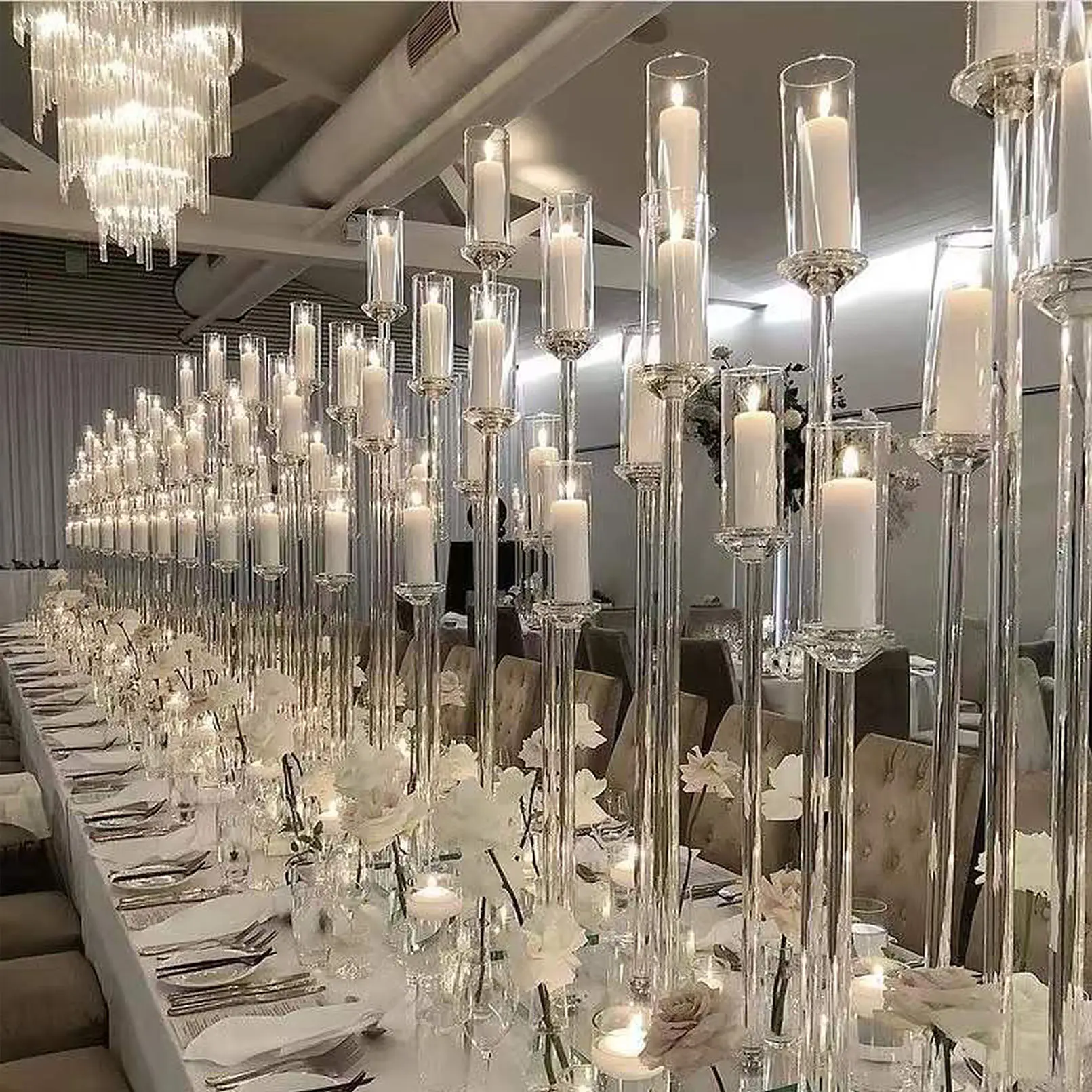 Cristal moderno casamento chão claro candelabros alto casamento centerpieces vela acrílico titular para mesas decorações