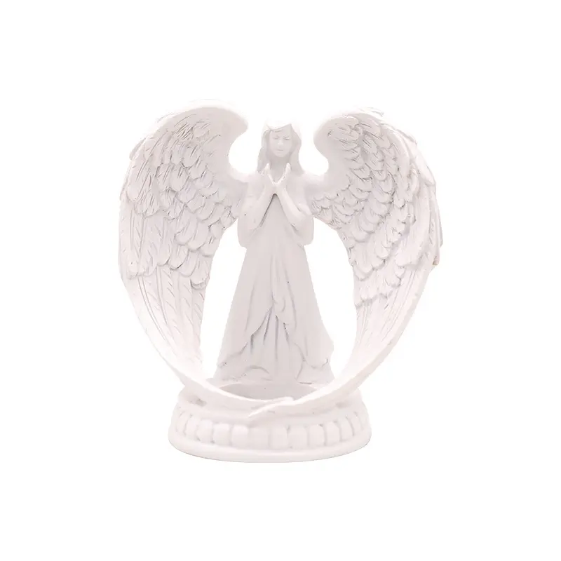 Ailes blanches pures résine époxy ange bougeoir mariage décoration de la maison ornement prière ange bougeoir