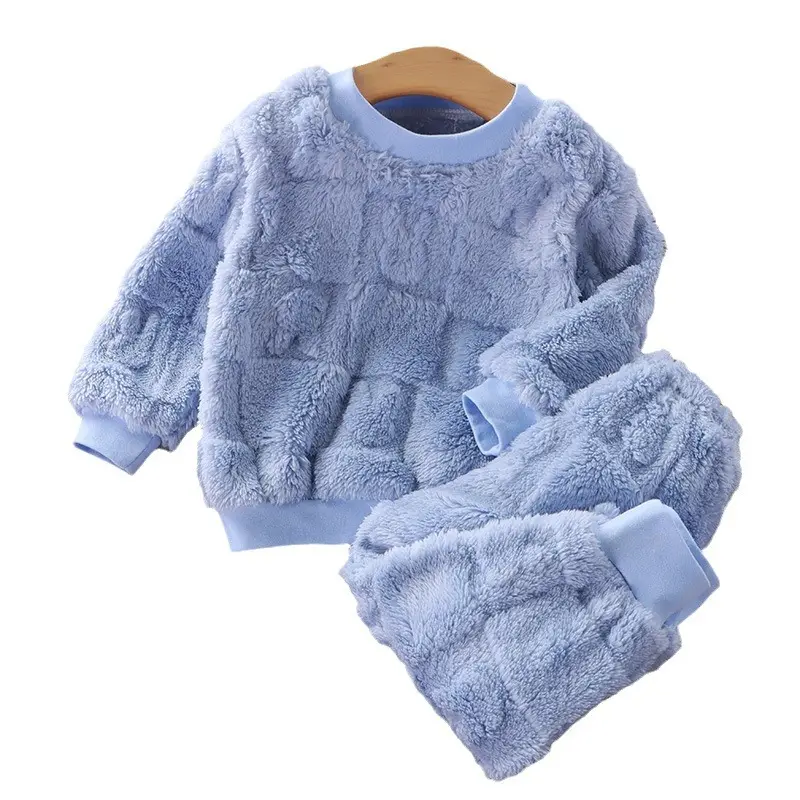 Conjunto de pijama de flanela outono-inverno infantil, roupas de bebê de pelúcia e grossas para casa