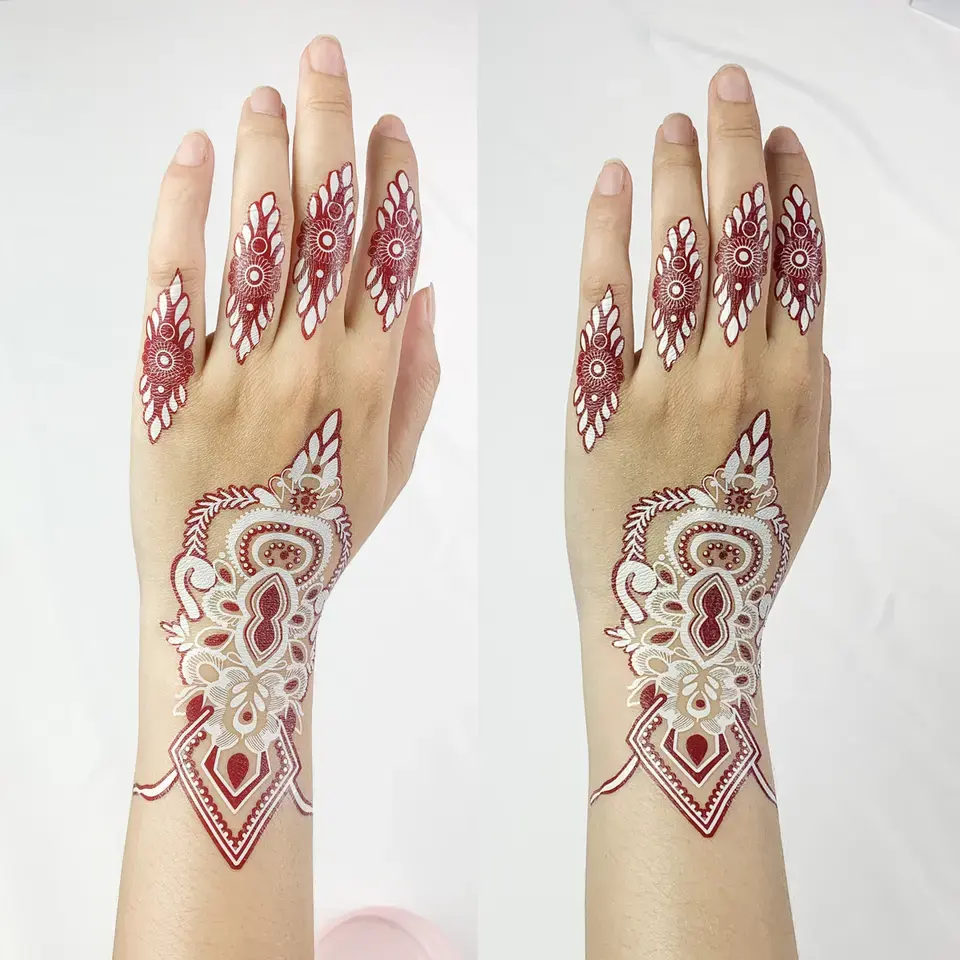 Adesivi per tatuaggi all'henné in stile indiano tatuaggio temporaneo per il trasferimento dell'acqua a mano semipermanente