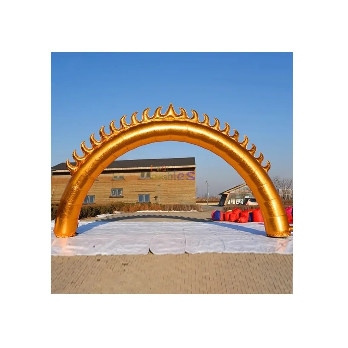 Teatro di concerto all'aperto decorativo illuminato gonfiabile fiamma ingresso arco gonfiabile sole arco fiamma cancello per la promozione