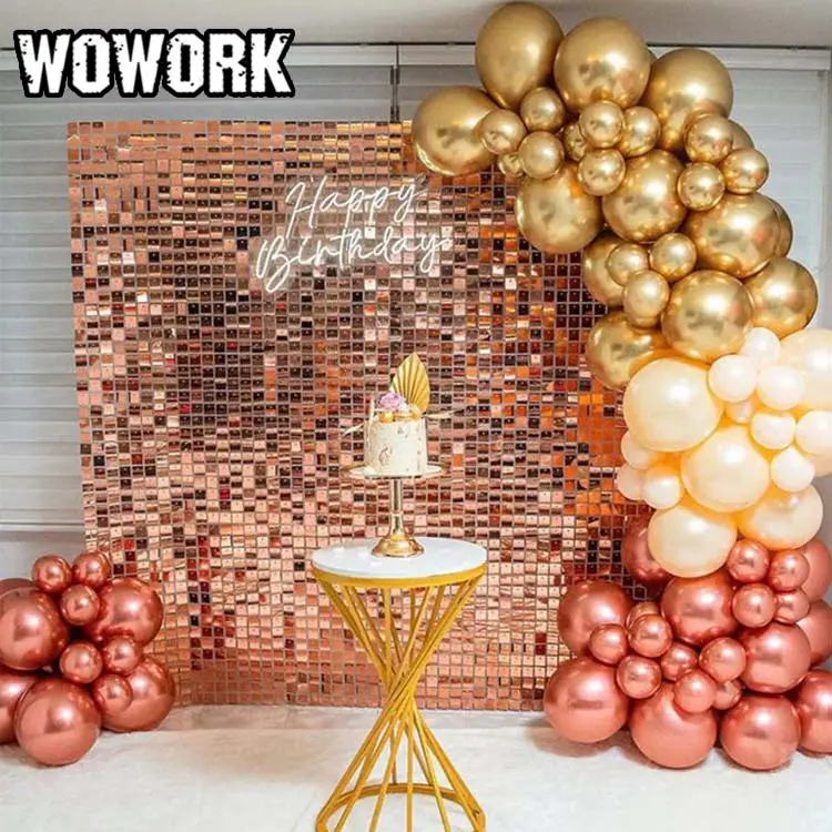 WOWORK fabrika toptan 3D parti zemin altın gümüş beyaz siyah pullu pırıltılı duvar paneli doğum günü olay balo dekorasyon için