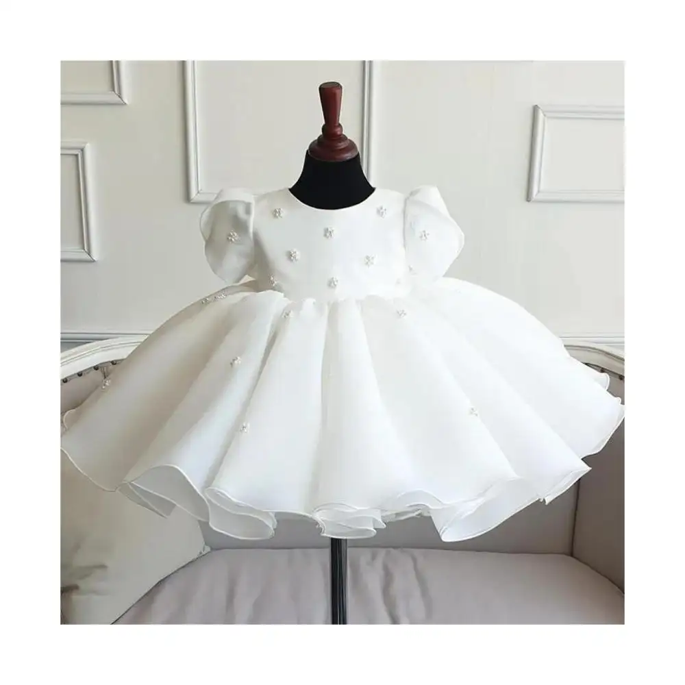 Infant Princess Dress Girls Flower Wedding Party Birthday Tutu Clothes Newborn Infant Bow Kids Pure White Dresses