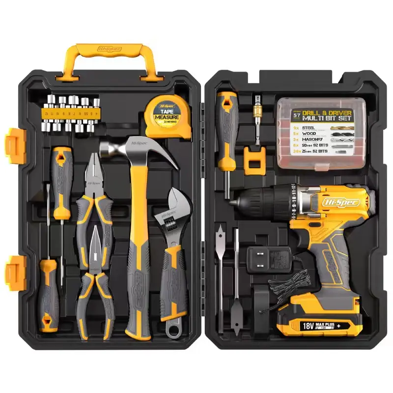 Hi-spec home 81PC tool set Com 18V Drill Driver Drill Machine set ferramentas manuais power tool sets caixa profissional