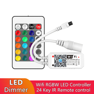 DC 12-24 В RGBW светодиодный Wi-Fi контроллер 5-контактный 4-канальный PWM сигнал умный цветной диммер приложение голосовой синхронизации музыка ИК 24-клавишный пульт дистанционного управления - Product Image 2