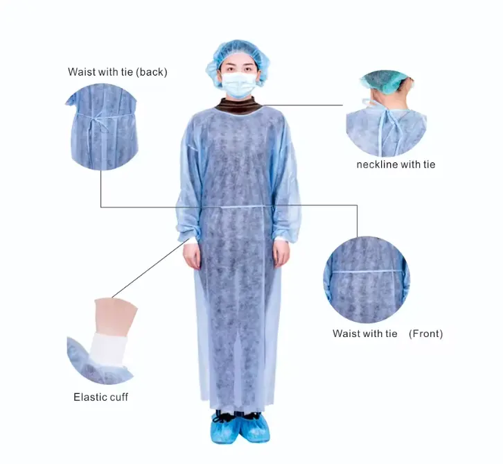 Mudah terurai disesuaikan gaun isolasi rumah sakit bedah sekali pakai kualitas tinggi profesional