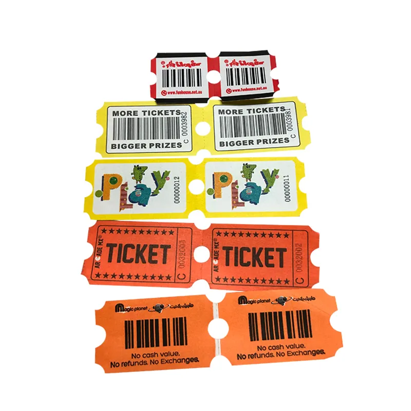Bilhete personalizado máquina arcade redenção bilhetes papel impresso loteria bilhetes