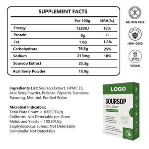 OEM Antioxidante Herbal Oral Thin Film Suplemento Gut Saúde Suporte Graviola Extrato Oral Strip com Açaí Berry Pó - Product Image 2