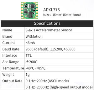 Witmotion Jy 65P/<span class=keywords><strong>Adxl375</strong></span>/Adxl357 <span class=keywords><strong>3</strong></span>-assige Versnellingsmetermodule 200G 40G 8G Sensor Imu Ahrs 3d Motion Tracking - Product Image 6