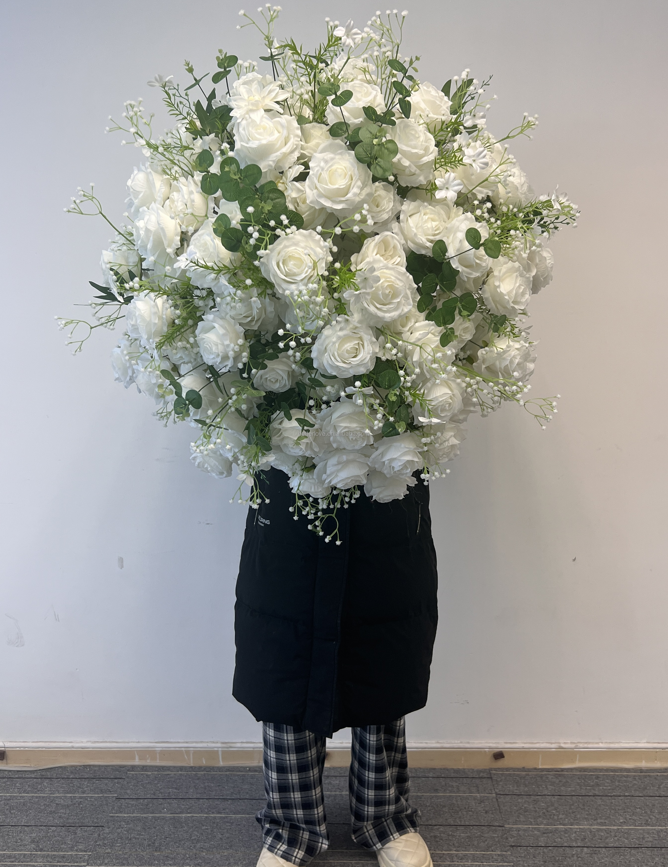 Boule de fleurs blanche et verte 80cm