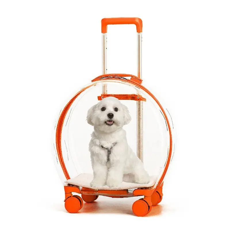 항공사는 바퀴와 망원경 걷는 손잡이 애완 동물 유모차를 가진 투명한 회전 부대 애완 동물 운반대를 찬성했습니다