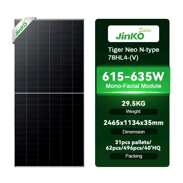 Yüksek kaliteli JinKo 620W Neo n-tipi güneş panelleri 78HL4-V PV modülü 615W 620W 625W 630W 635W