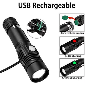 Khuyến mại sáng torchlight mạnh mẽ nhỏ gọn Zoomable Mini Pocket USB sạc chiến thuật đèn pin - Product Image 4